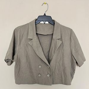 OAK + FORT Short Sleeve Cropped Linen Blouse